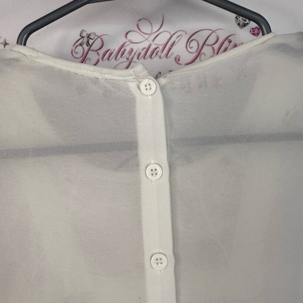 Rebellion T-shirt floral embroidered mesh flowers button up Ivory Floral Blouse - Picture 8 of 12